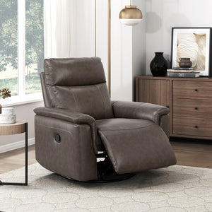 English Elm Luxury Premium Leather Recliner with 360° Swivel, Gentle Glide, High-Density Foam & Pocket Coils Dark Brown 36 L x 30.5 W x 26 H B011P395828
