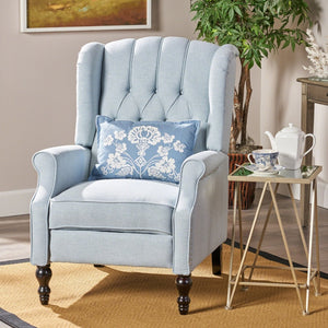 English Elm Charcoal Wingback Pushback Recliner with Button Tufted Diamond Fabric Upholstery Light Blue N763P410529H