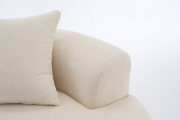 English Elm Crescent-shaped Chenille Loveseat Low Profile Curved Sofa for Modern Living Rooms White W5188P450354