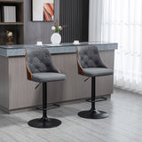 English Elm Homcom Counter Height Bar Stools Set Of 2, Height Adjustable Swivel Barstools With Footrest and Tufted Back, Linen Fabric Bar Chairs, Dark Grey