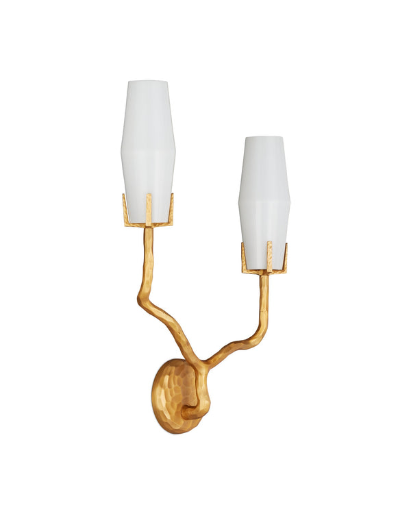 Currey & Company Mathilda Wall Sconce - Artful Brass Lighting With Milky Glass Shades For A Striking Home Accent Gold Glass ,Brass 5000-0285-currey-company