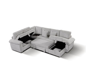 English Elm 110-inch U-shaped Corduroy Sectional with Sleeper Storage and Built-in Charging Table W2564S00053