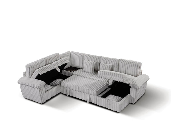 English Elm 110-inch U-shaped Corduroy Sectional with Sleeper Storage and Built-in Charging Table W2564S00053