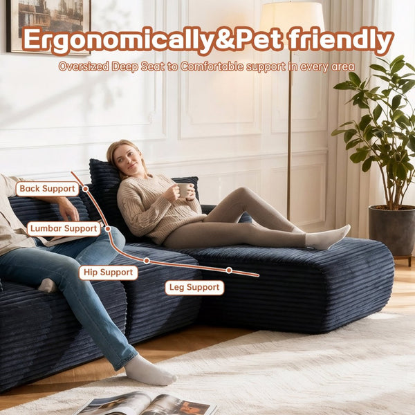 English Elm 105'' Modular Sectional with Woven Upholstery Washable Covers for Living Room W3565S00018