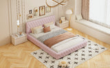 English Elm Queen Size Upholstered Bed With Tufted Headboard, Modern Velvet Platform Bed , No Box Spring Required, Pink