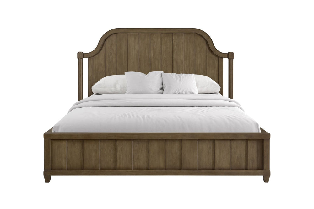 English Elm Queen Upholstered Headboard Bed Walnut Veneer Frame Transitional Bedroom Furniture B2699S00114