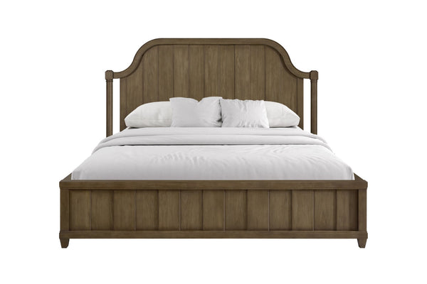 English Elm Queen Upholstered Headboard Bed Walnut Veneer Frame Transitional Bedroom Furniture B2699S00114