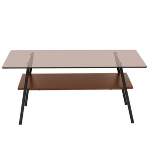 English Elm Rectangle Coffee Table – Modern Brown Tempered Glass With Sturdy Black Metal Legs For Living Rooms W241126036-GIGA