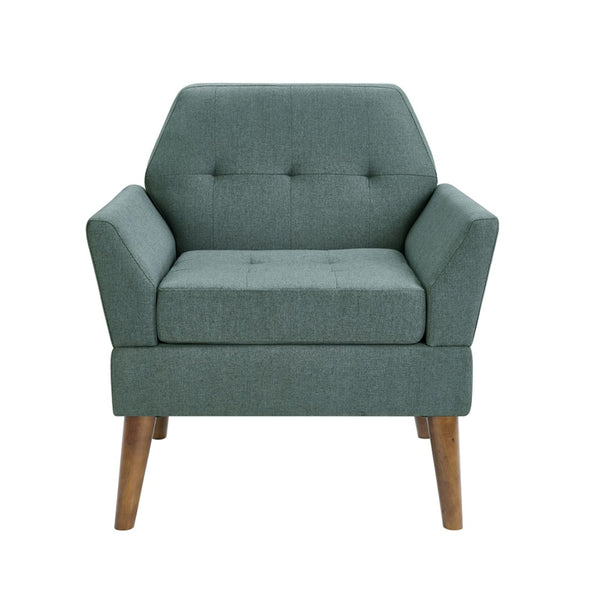 English Elm Modern Hand-tufted Lounge Chair Solid Wood Legs Mid-century Accent Seat for Living Room Blue B035P482917