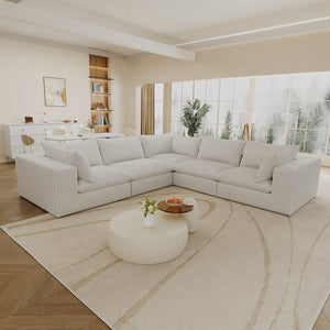 English Elm 118.2" Modular Cloud Sofa Corduroy Upholstered Deep Seat Lounge for Living Room White W2824S00198