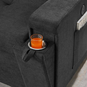 English Elm Toby Woven Fabric Sleeper Sectional with Storage Chaise Usb Ports and Coil Support Black B061S00955