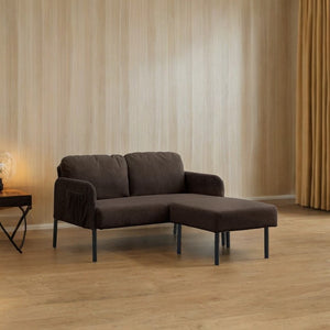 English Elm Brown L-Shaped 2-Seater Sofa with Ottoman — Modern Polyester Loveseat, Foam Cushions, Compact Comfort for Apartments W1164S00029