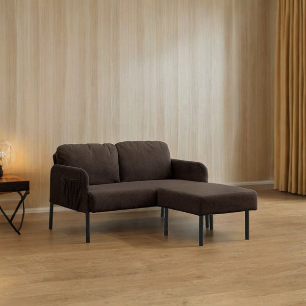 English Elm Brown L-Shaped 2-Seater Sofa with Ottoman — Modern Polyester Loveseat, Foam Cushions, Compact Comfort for Apartments W1164S00029
