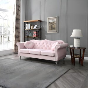 English Elm Hollywood Velvet Tufted Sofa with Nailhead Trim, Pocketed Coil Cushions, Hardwood Frame Elegance Pink 25 L x 24 W x 39 H B078S00136