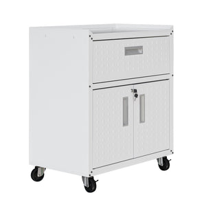 English Elm Rolling Metal Garage Cabinet with Locking Doors Diamond Texture Industrial Storage White B365P398221
