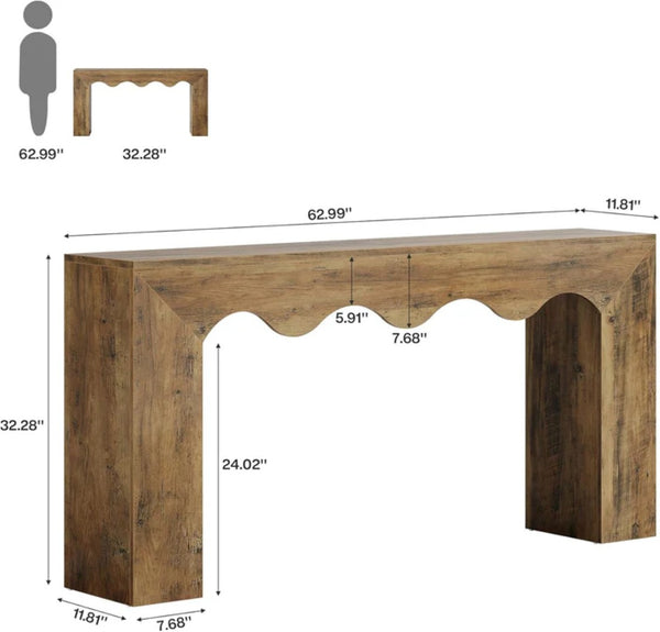 English Elm Wood Solid Fir Console Table Handcrafted Farmhouse Style for Entryway or Sofa T3971P449635