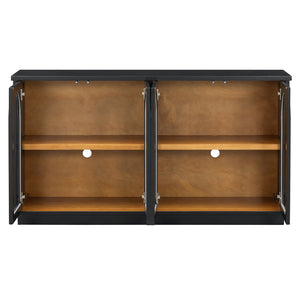 English Elm TREXM 4-Door Large Storage Buffet Cabinet with Glass Doors, Adjustable Shelves and Cable Port Black N715P247544B