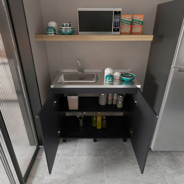 English Elm Wenge Finish Utility Sink Cabinet Set with Aluminum Countertop and Interior Shelving B062S00377