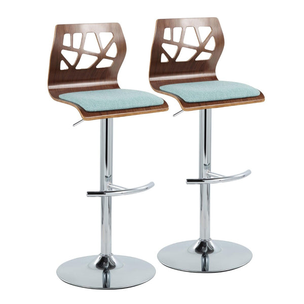 English Elm Adjustable Swivel Barstools Mid-century Modern Teal Fabric Walnut Chrome Set of 2 B202S02181