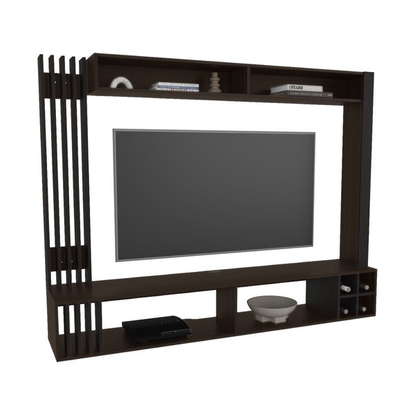 English Elm Bremmen Walnut Entertainment Center with Open Shelves, TV Panel & Hidden Storage for Living Room B200S00443