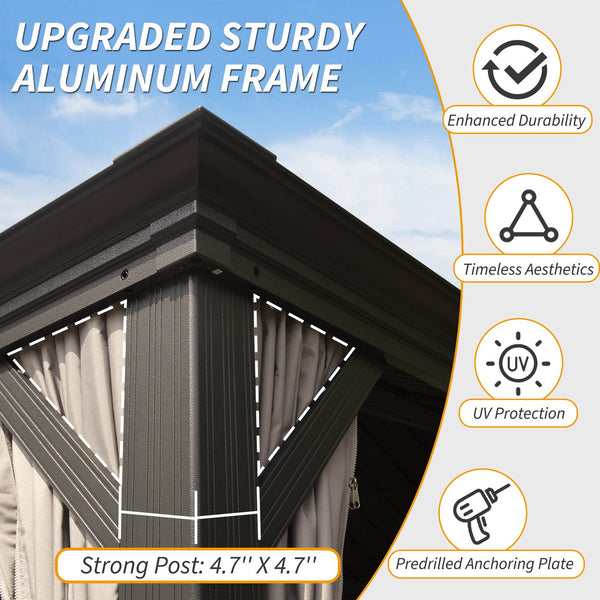 English Elm 10' X 14' Hardtop Gazebo - Durable Aluminum Frame, Double Roof, Curtains & Netting For Year-Round Comfort W1859S00160