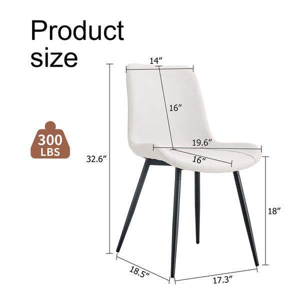 English Elm White faux leather dining chairs set of 4 with curved widened cushions, black metal legs, easy-clean comfort W1151P346458