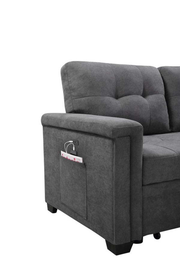 English Elm Aurora Woven Fabric Sleeper Sectional with Usb Charging Storage Chaise Living Room Gray B2749S00180