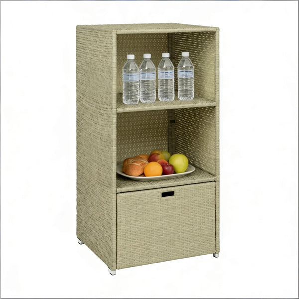 English Elm Outdoor Wicker Towel Rack Two Shelf Pe Rattan Poolside Storage for Patio or Bath Grayish T3971P486660