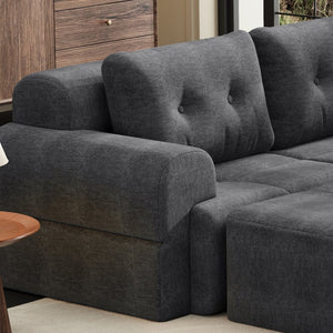 English Elm Modular Sectional Sofa with Chaise Full Foam Build Woven Fabric for Living Room Dark Grey W2379S00007