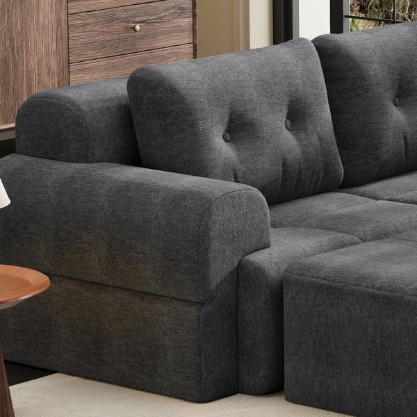 English Elm Modular Sectional Sofa with Chaise Full Foam Build Woven Fabric for Living Room Dark Grey W2379S00007