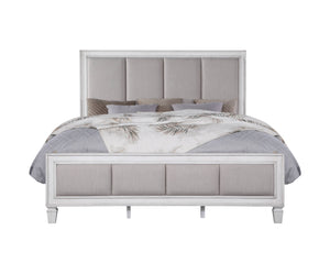 English Elm Katia Transitional Light Gray Linen Eastern King Bed with Padded Headboard, Rustic Weathered Finish White 73 L x 25 W x 6 H B2726S00114
