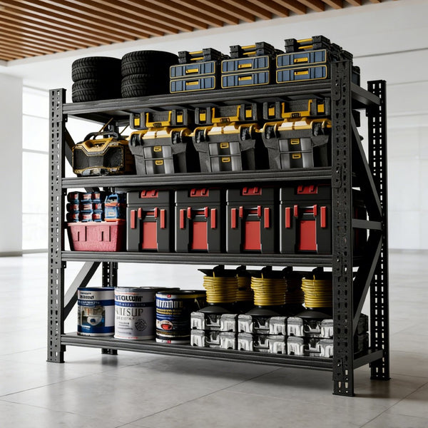 English Elm 5000 Lbs Industrial Steel Garage Shelving Unit with Adjustable Welded Four Shelf Design W2735P457279