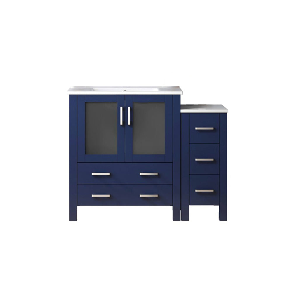 English Elm Navy Blue Single Bath Vanity With Ceramic Top & Side Cabinet – Elegant 48" Design For Any Bathroom B2731S00971