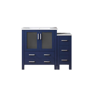 English Elm Navy Blue Single Bath Vanity With Ceramic Top & Side Cabinet – Elegant 48" Design For Any Bathroom B2731S00971