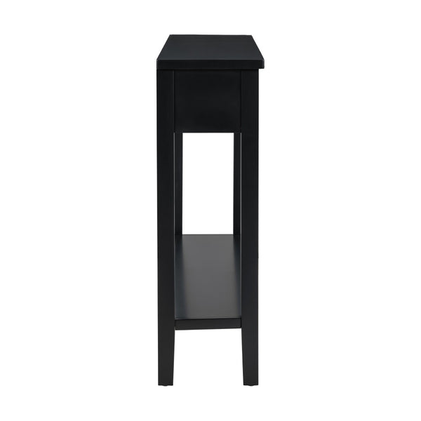 English Elm U_style Contemporary Console Table with 4 Drawers Pine Legs Open Shelf Foyer N711P218638B