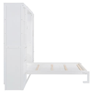 English Elm Queen Murphy Wall Bed with Wardrobe Drawers and Shelves for Studio or Guest Room White LP000865AAK-1