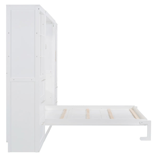 English Elm Queen Murphy Wall Bed with Wardrobe Drawers and Shelves for Studio or Guest Room White LP000865AAK-1