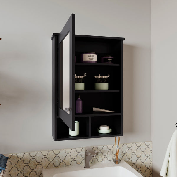 English Elm Medicine Compact Wall Cabinet with Mirror Door, Engineered Wood Storage, Durable, Space-Saving Design Black 34.65 L x 23.23 W x 4.72 H B097P250881