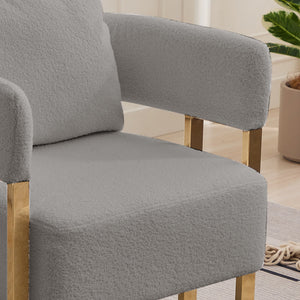 English Elm TS Teddy fleece upholstered decorative chair with gold metal legs, ergonomic plush seat for comfort and style Grey W2311P237967