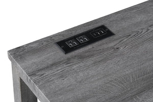 English Elm Bar Industrial Bar Table Set with Power Outlet and Upholstered Chairs, Space-Saving Dining Hub Gray W487P333507