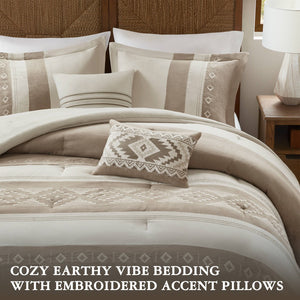 English Elm 5-piece Micro Suede Comforter Set with Geometric Embroidery for Full Queen Beds B035P408734