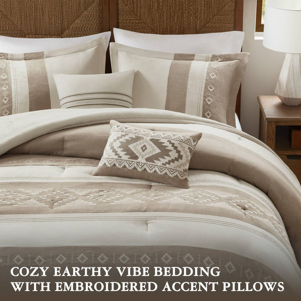English Elm 5-piece Micro Suede Comforter Set with Geometric Embroidery for Full Queen Beds B035P408734