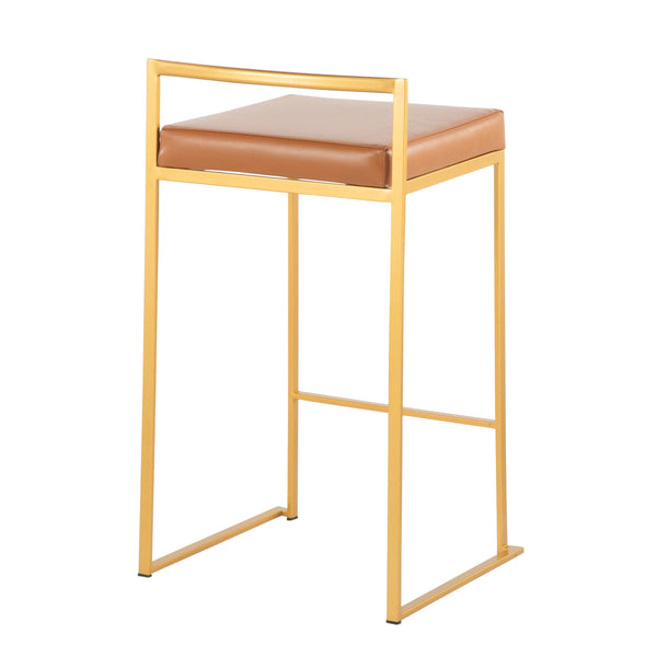 English Elm Fuji Contemporary Stackable Counter Stools - Gold Frame & Camel Faux Leather Cushion Set Of 2 B202P221912
