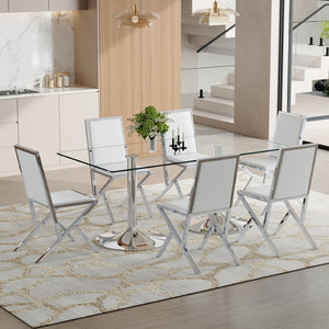 English Elm Table and Chair Set Oval Glass Top Gold Base with 8 Shell Pu Dining Chairs White+Silver W1151S04764