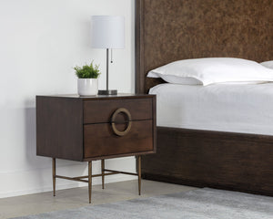 Sunpan Emery Handcrafted Nightstand with Soft Closing Drawers - Unique Design for Modern Bedrooms Antique Brass / Dark Mango