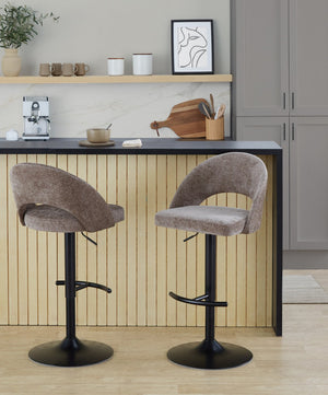 English Elm Adjustable Swivel Barstools Set of 2 Fabric Seat Black Metal Base Kitchen Counter Brown B202S02001