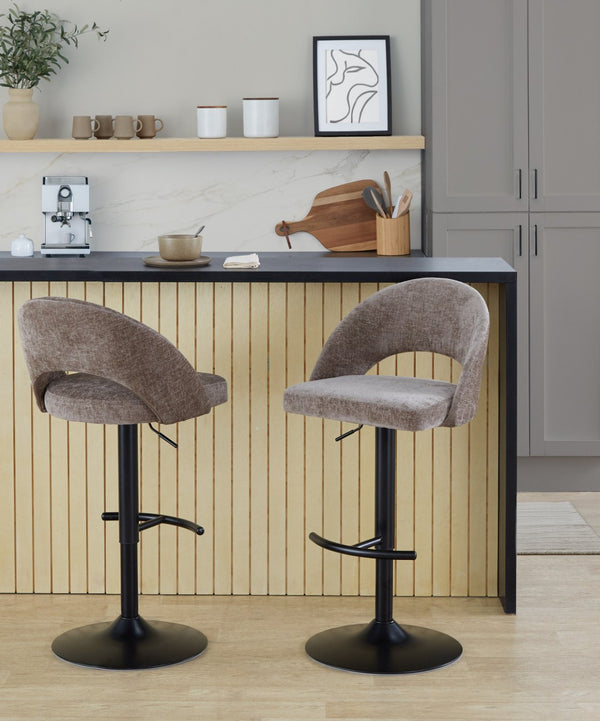 English Elm Adjustable Swivel Barstools Set of 2 Fabric Seat Black Metal Base Kitchen Counter Brown B202S02001