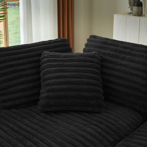 English Elm Modern Curved Sectional Sofa Tufted Corduroy L Shape for Living Room Apartment Black W2339S00165