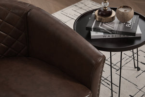 English Elm chair Quilted Diamond-Back Accent Chair with Nailhead Trim, Soft Tactile Upholstery & Solid Wood Legs Brown PU W3515P326998