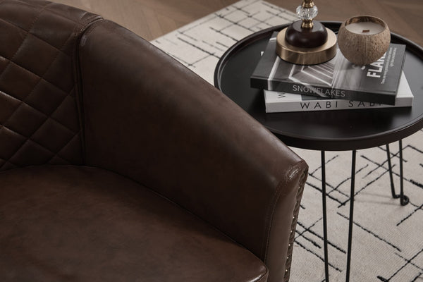 English Elm chair Quilted Diamond-Back Accent Chair with Nailhead Trim, Soft Tactile Upholstery & Solid Wood Legs Brown PU W3515P326998